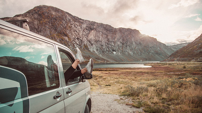 Camper van in Norwegian landscape